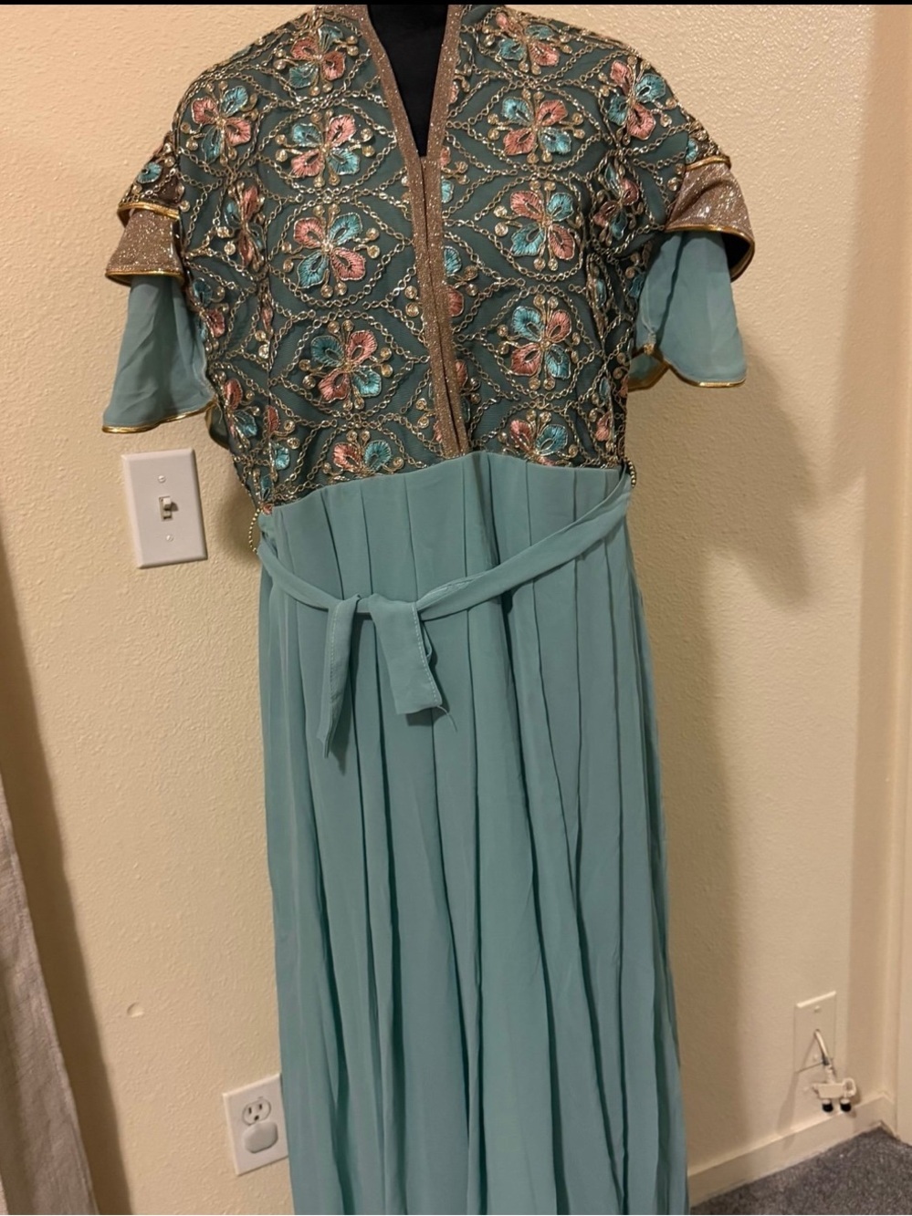 Embellished Teal kaftan with Belt